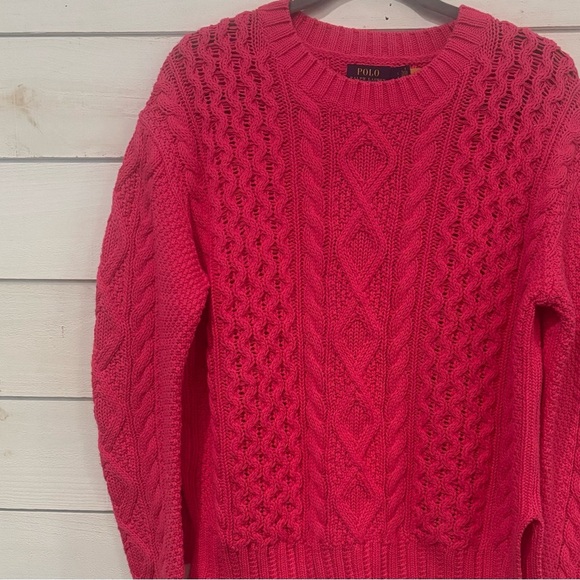 Polo by Ralph Lauren Women's Vibrant Pink Cable Knit Sweater - Picture 5 of 13
